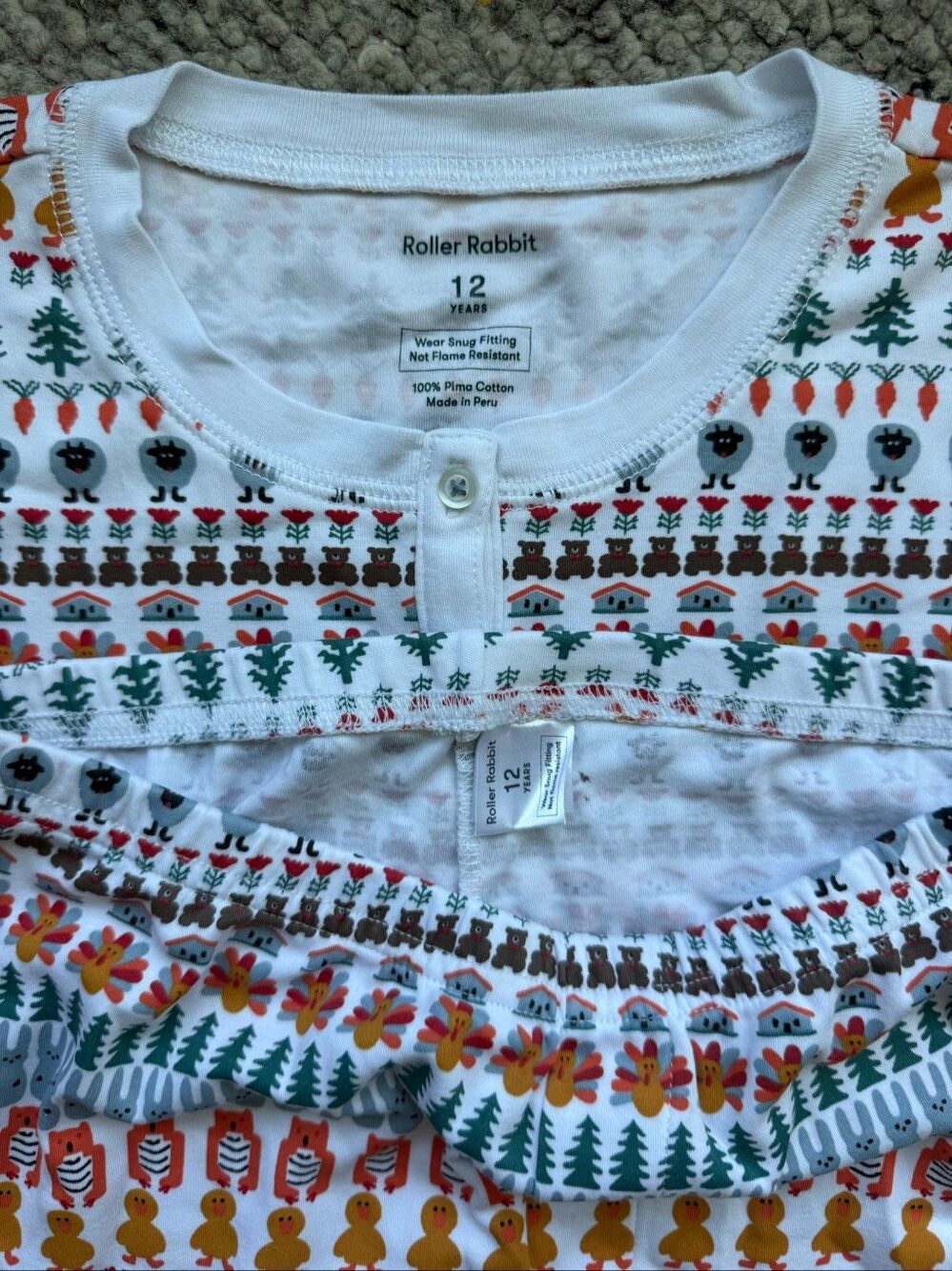 NWOT Roller Rabbit 10 Girls Holiday Print Pima Cotton Pajama Set - Picture 4 of 4